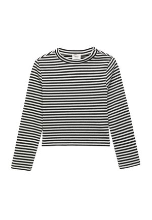 Svart och vit randig långärmad kort topp tillverkad av ribbat tyg med rund hals och figurnära design.