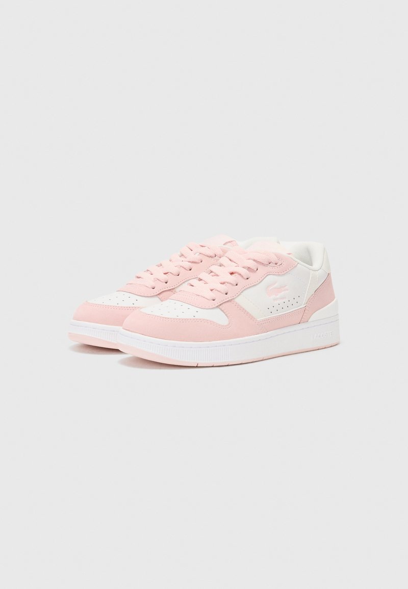 Sneakers in een roze en witte kleurstelling, met een bovenwerk van glad leer, een ronde neus, vetersluiting aan de voorkant en merkaccenten.