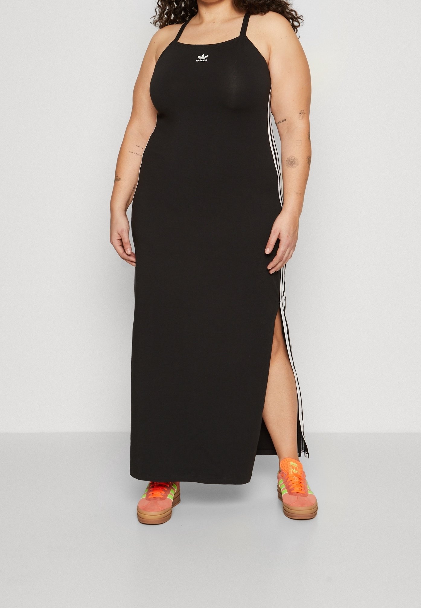 adidas maxi dress plus size adidas Women's Lifestyle Adicolor Classics 3-Stripes V-Neck Maxi Dress (Plus Size)
