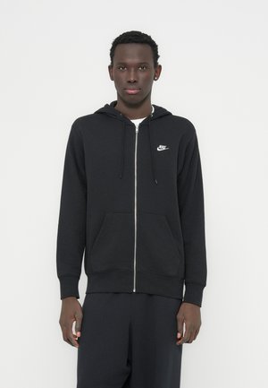 Must värviline kapuutsiga jakk puuvillasegust, millel on esitasku, nööriga kapuuts ja väike valge Nike logo rinnal.