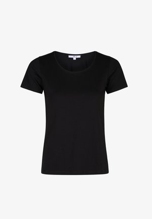 Zwarte T-shirt met korte mouwen en ronde hals. Gemaakt van gladde stof, met een reguliere pasvorm en zonder zichtbare patronen of accenten.