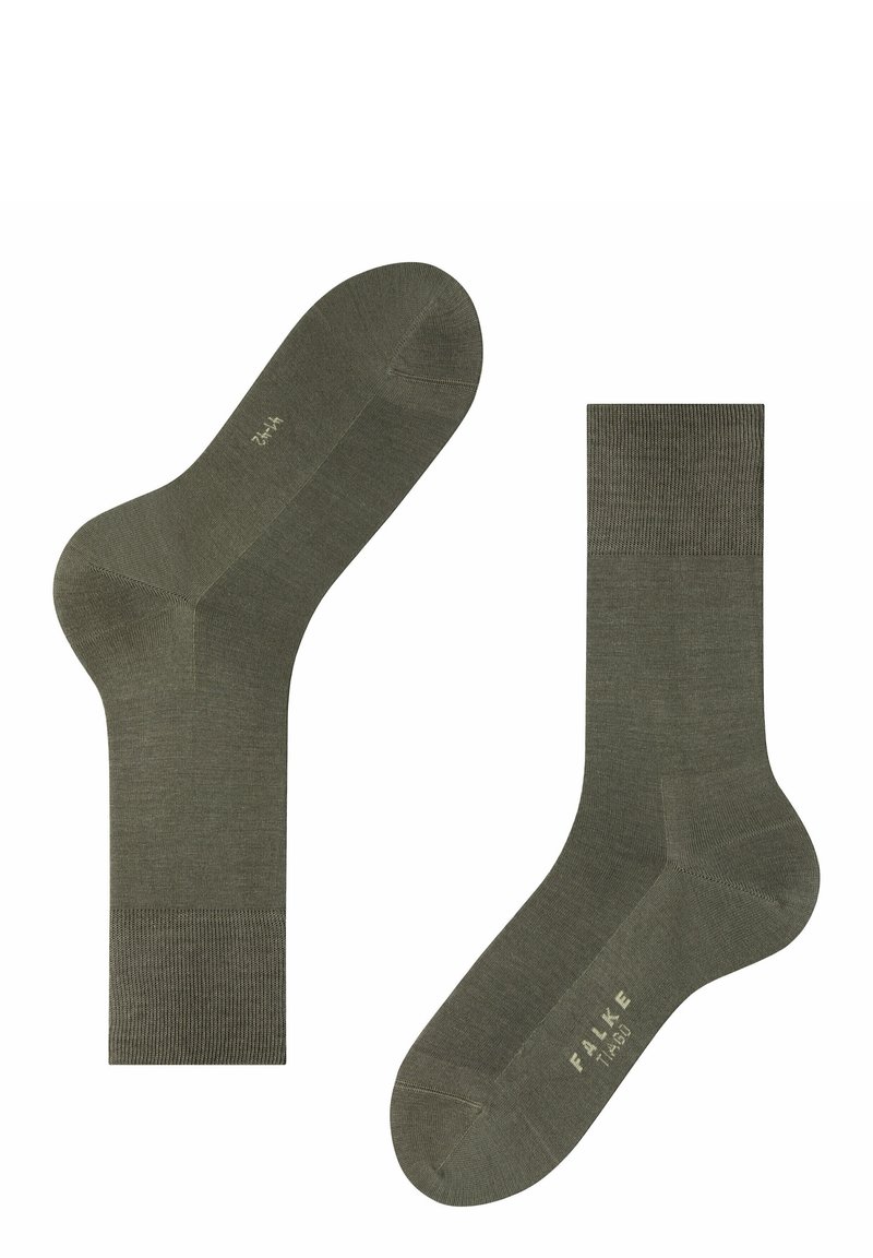 Socks in cotone verde con bordo a coste, texture liscia e tallone rinforzato, con il logo 'FALKE' stampato sul plantare.