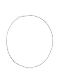 Collana in argento sterling, caratterizzata da un design liscio e piatto con anelli intrecciati e una chiusura a molla sicura.