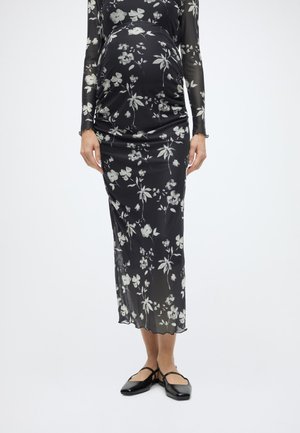 OLMLOURA MESH CALF SKIRT JRS - Falda de tubo - black aop:cloud dancer flowers
