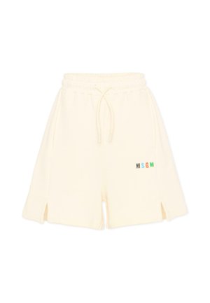 Crèmekleurige shorts met een trekkoord in de taille, kleine zijsplitten en MSGM-logo in meerkleurige letters op het linkerbeen.
