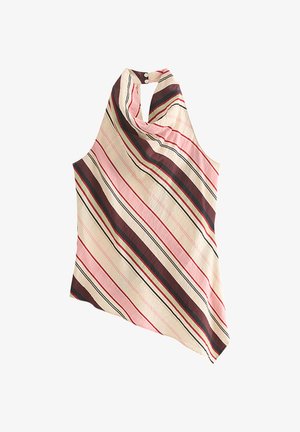 New Look, CRINKLE TEXTURE DIAGONAL STRIPE COWL NECK HALTER TOP - Camicetta - pink pattern