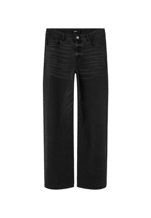 Jean large noir en denim. Présente des poches avant, des passants de ceinture et une fermeture à bouton. Légère décoloration sur les cuisses.