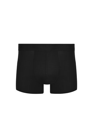 Czarne bokserki męskie z szerokim pasem i profilowanym przednim panelem, przedstawione na białym tle.