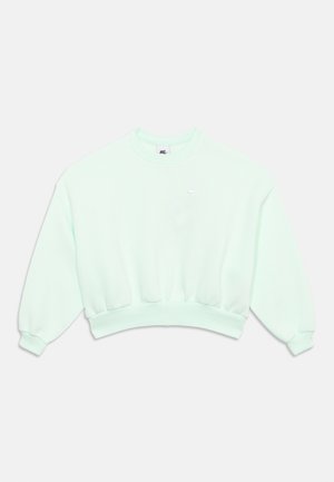 Lys mintgrønn cropped sweatshirt med lange ermer og liten hvit Nike-logo på brystet og merke inni kragen.