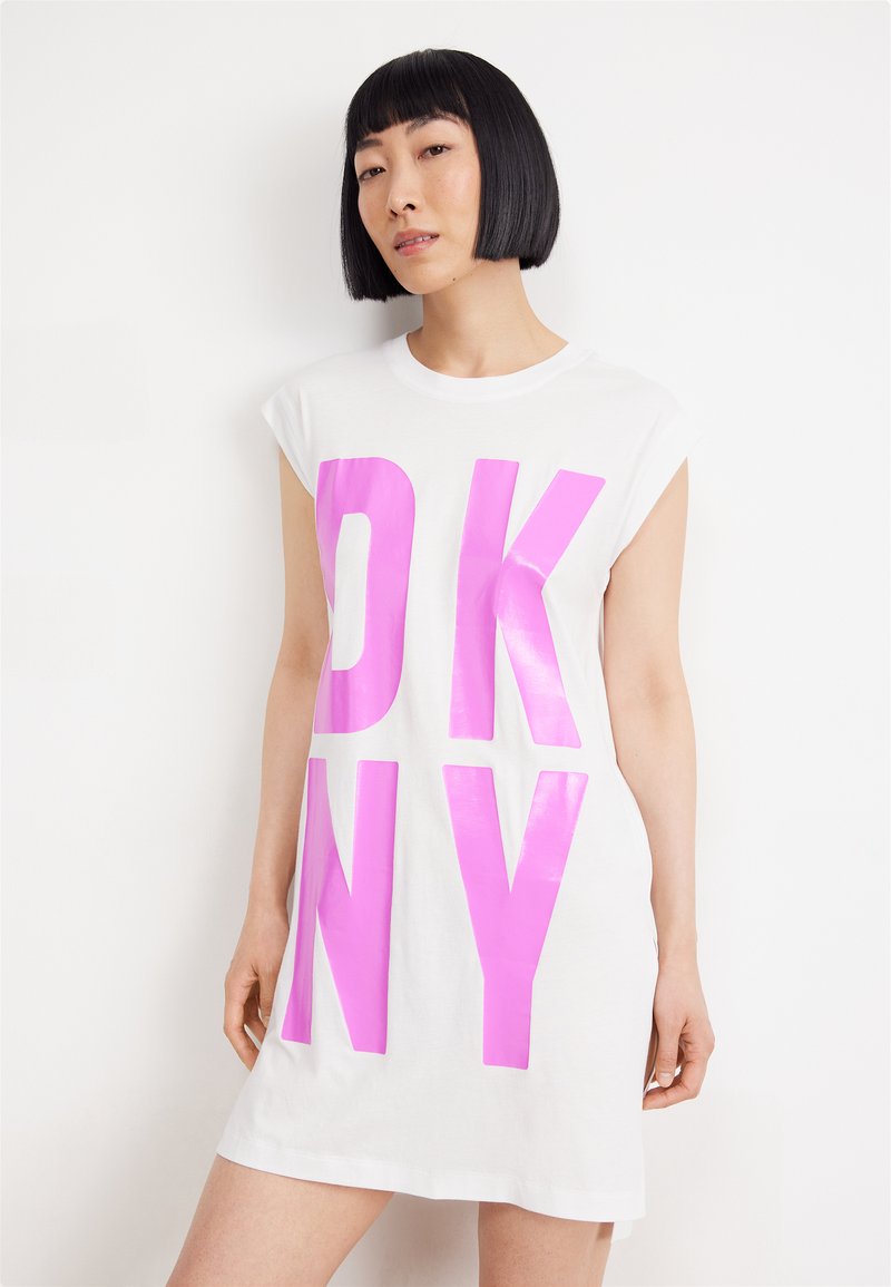 DKNY EXPLODED LOGO TUNIC - Trikotaažkleit - white/shocking pink
