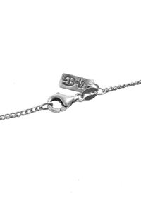 Silver chain bracelet featuring a lobster clasp and an engraved tag. The chain has a twisted design with smooth texture and shiny finish.
