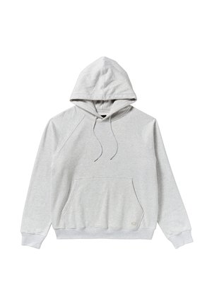 Felpa grigia realizzata in tessuto morbido, con una grande tasca frontale, cappuccio con cordino e polsini e orlo a coste. Design classico a manica lunga.