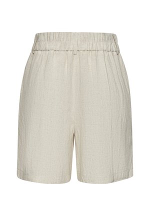Leinen-Shorts in hellbeige mit elastischem Bund und dezent strukturierter Stoffqualität. Mit geradem Bein und lockerem Sitz.