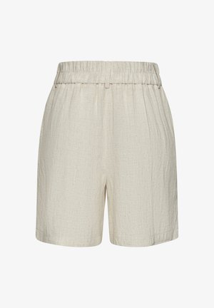 Leinen-Shorts in hellbeige mit elastischem Bund und dezent strukturierter Stoffqualität. Mit geradem Bein und lockerem Sitz.