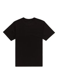 T-shirt noir uni à manches courtes montré de dos avec un col rond et un design simple et sobre.