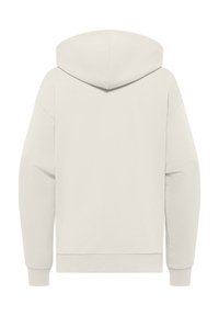 Felpa leggera beige con cappuccio regolabile, maniche lunghe e polsini e fondo a costine. Texture morbida e design minimalista.