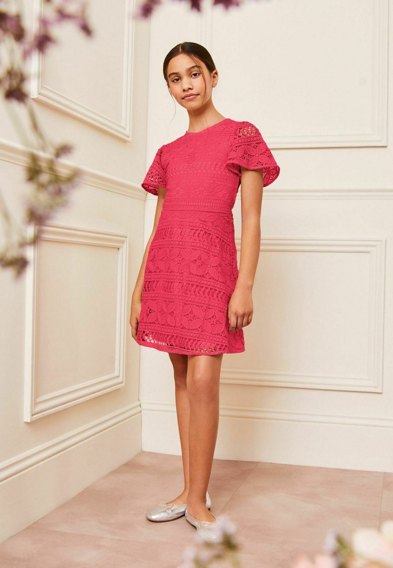 open lace back dress Carnival Flutter Sleeve Dress In Hot Pink  Orchard Way