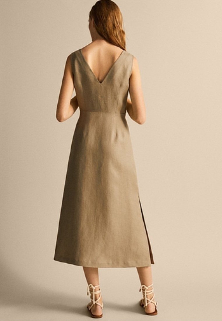 massimo dutti brown linen dress Asymmetric linen blend dress Brown Dress