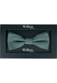 Teal textured bow tie with a central knot, displayed in a black box with "Willen since 1972" branding on the front.