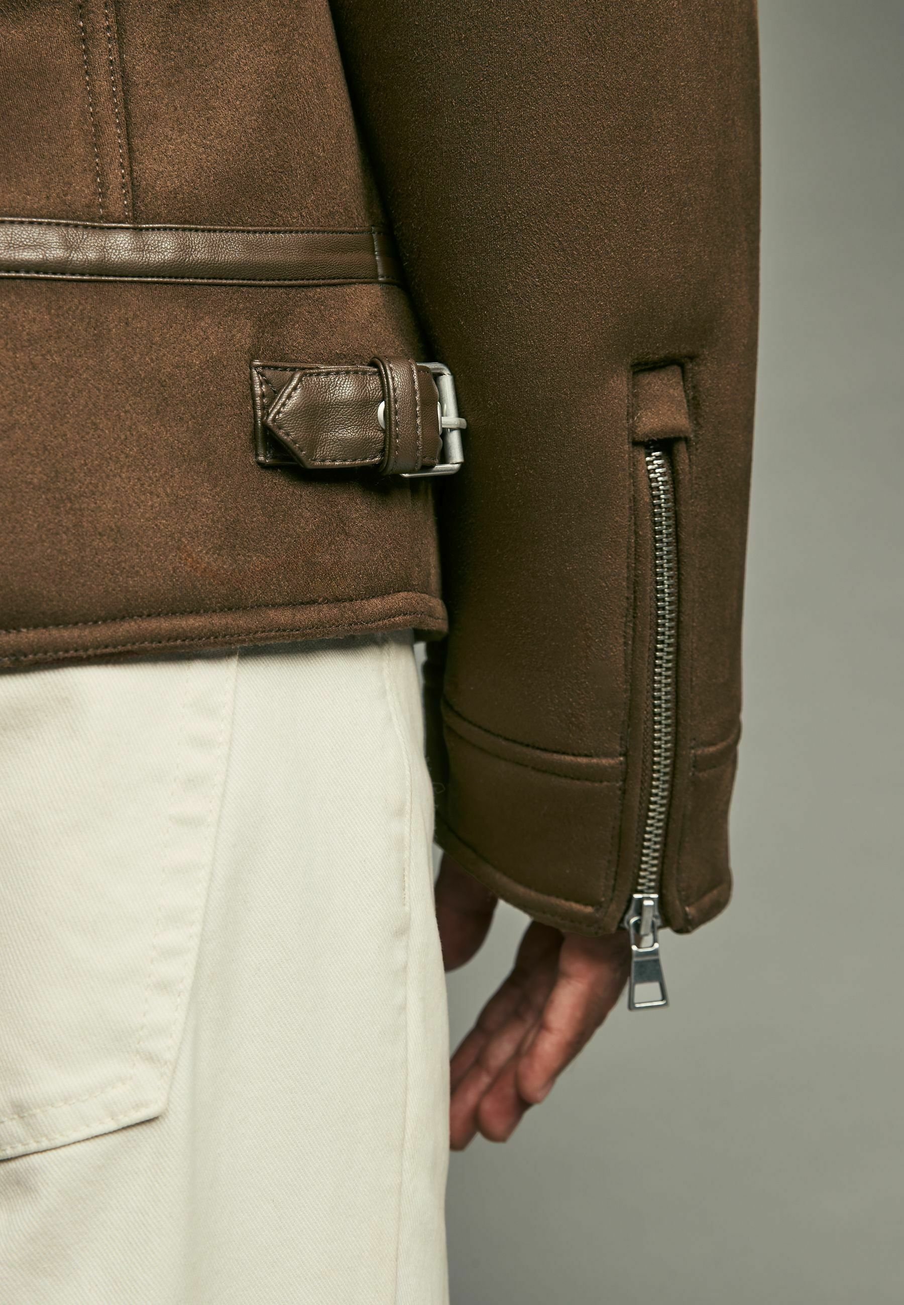 Next - Kurtka ze skóry ekologicznej/brązowy - Zalando.pl