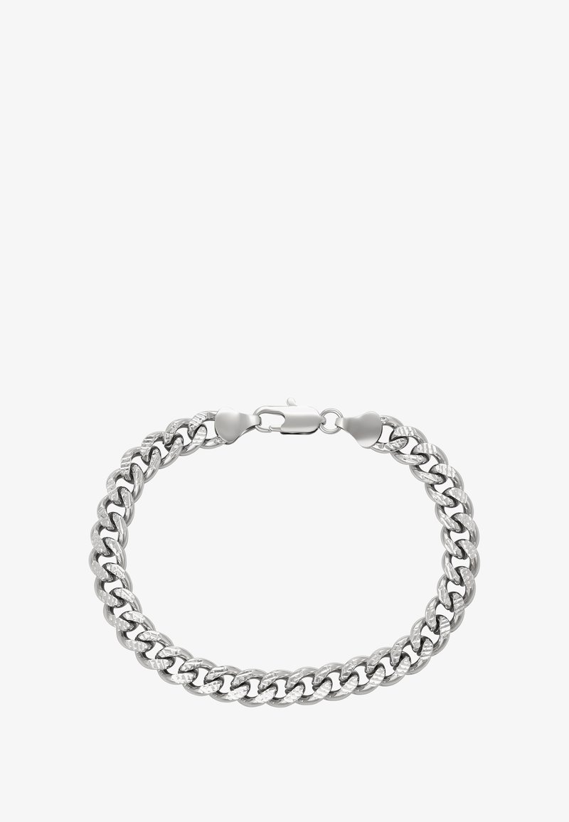 Polírozott felületű ezüst lánc karkötő. Kerek linkszemei és homárcsattja van, amely tartós és textúrált dizájnt mutat be.