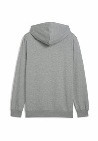 Grauer Kapuzenpullover mit langen Ärmeln, aus weichem Stoff, mit gerippten Bündchen und Saum sowie einem lockeren Schnitt. Schlichtes Design ohne sichtbare Logos oder Muster.