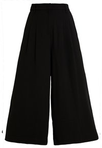 Svarta vida cropped byxor med bälteshällor och veck i midjan, designade för en lös passform.