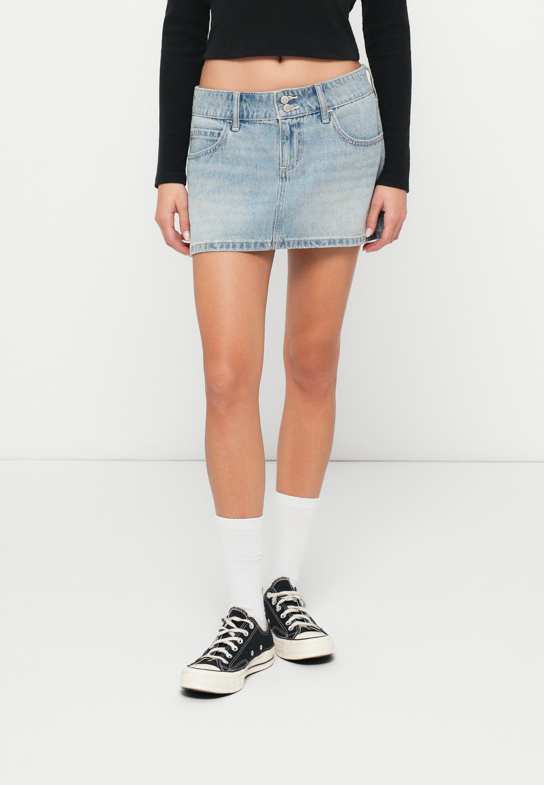 Hollister Co. CHOP POCKET - Denim skirt - light blue denim/light