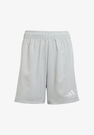 Pantaloni da atletica grigio chiaro con vita elastica, texture liscia e un piccolo logo bianco adidas sul lato destro in basso.