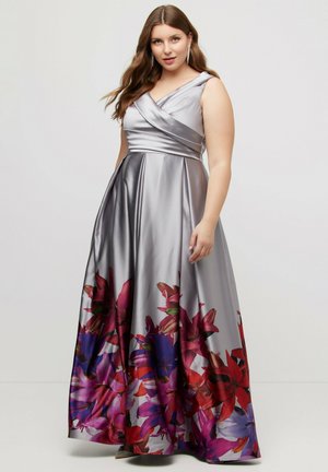 FLORAL BORDER SLEEVELESS WRAP LOOK - Společenské šaty - gray metal