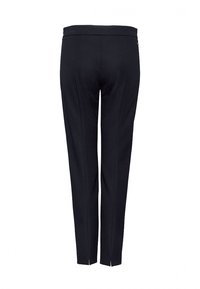 Pantalon noir ajusté à coupe droite, doté de plis arrière et de petites fentes latérales à l'ourlet pour plus de détails et de fonctionnalité.