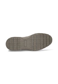 Suela de zapato de goma con un patrón de relieve texturizado que presenta surcos horizontales y diagonales; de color predominantemente marrón claro.