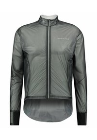 Leichte Radfahrjacke für Herren in Dunkelgrau, aus atmungsaktivem Gewebe mit durchgehendem Reißverschluss, langen Ärmeln und abgerundetem Saum.