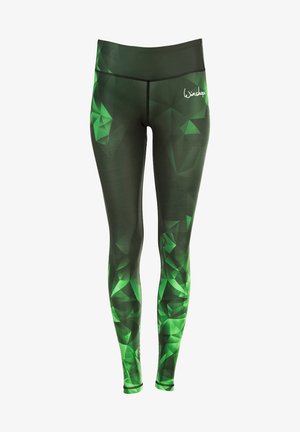 Roheline geomeetriline muster ja leggings kõrge vöökohtaga. Valmistatud venivast materjalist, omad smooth tekstuuri ja logo puusal.
