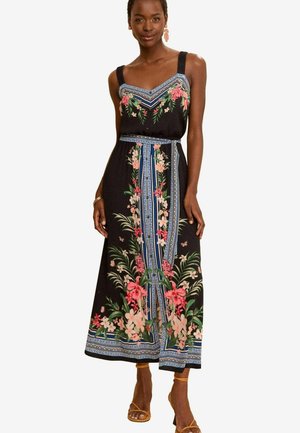 Love & Roses BORDER CAMI SUMMER MIDI - REGULAR FIT - Nappali ruha - black tropical