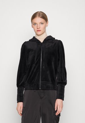 FRONT ZIP LOGO TAPE HOODIE - Mikina na zip - black/gold