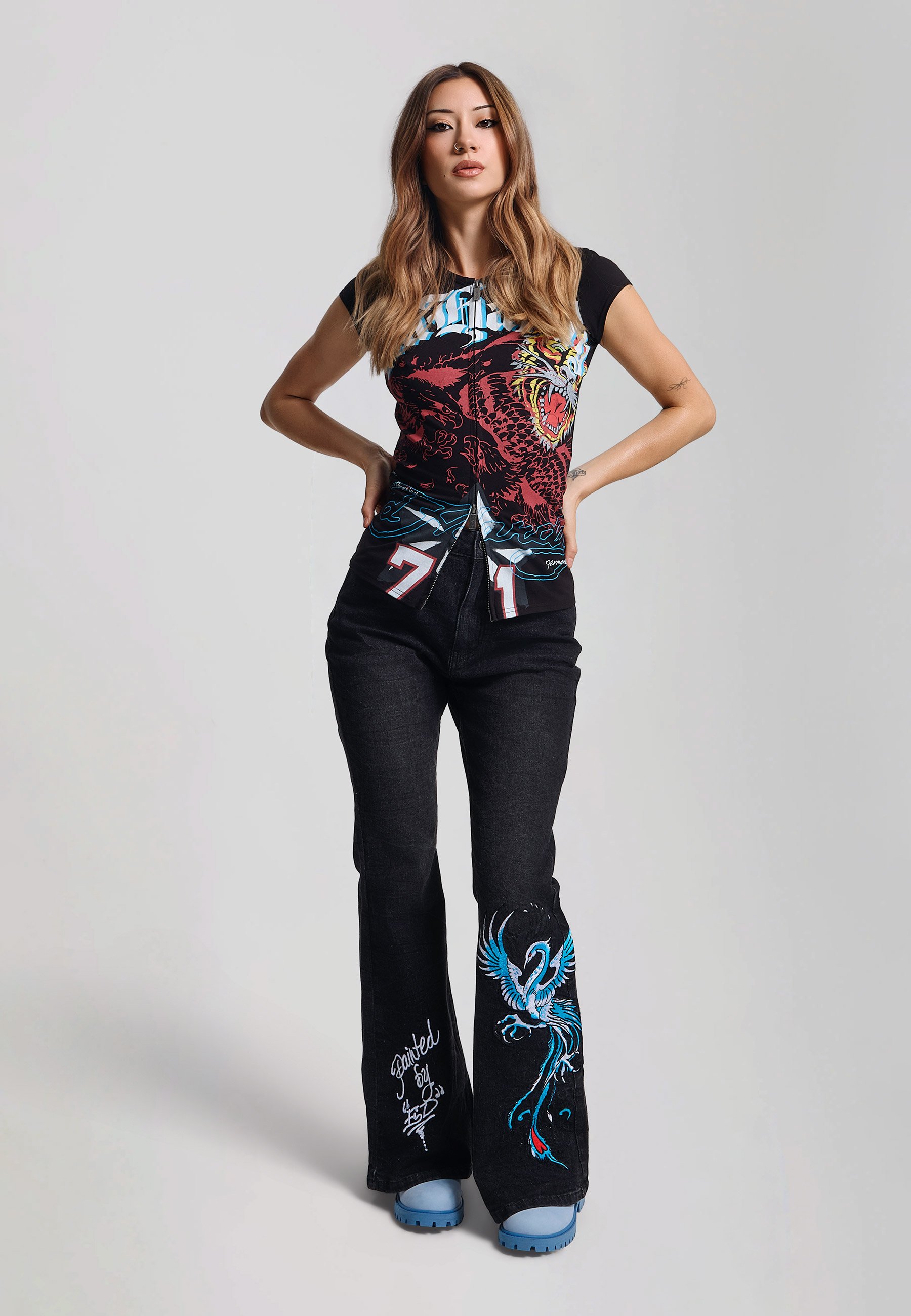 Ed Hardy WOMENS RISING PHOENIX XXTRA FLARED JEAN - Flared Jeans