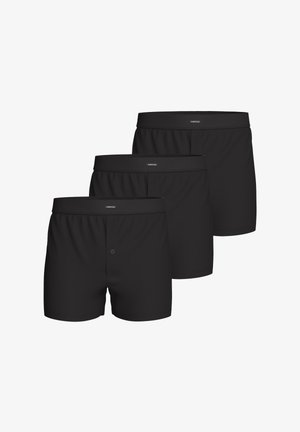 Schwarze Baumwoll-Boxershorts im Dreierpack, mit einem glatten Bund und einem Knopf Detail an der Vorderseite jedes Paares. Klassische Passform und Design.