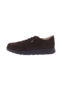 Donkerbruine veterschoenen voor casual gebruik met een gladde zool en het label "Finn Comfort" aan de zijkant, ontworpen voor comfort en dagelijks gebruik.
