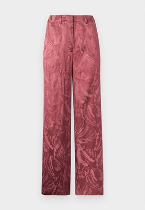 Bukser med vidde i afdæmpet rosa med subtilt blomsterjacquardmønster og lukkes med lynlås foran.