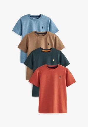 4 PACK STAG EMBROIDERED SHORT SLEEVE - T-Shirt basic - orange green blue textured