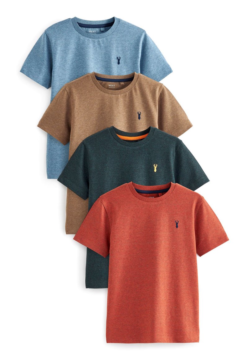 Next - 4 PACK STAG EMBROIDERED SHORT SLEEVE - T-Shirt basic - orange green blue textured, Vergrößern