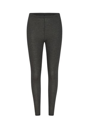 Leggings noirs opaques taille haute en tissu doux et extensible. Présentent une coupe slim et sans coutures visibles.