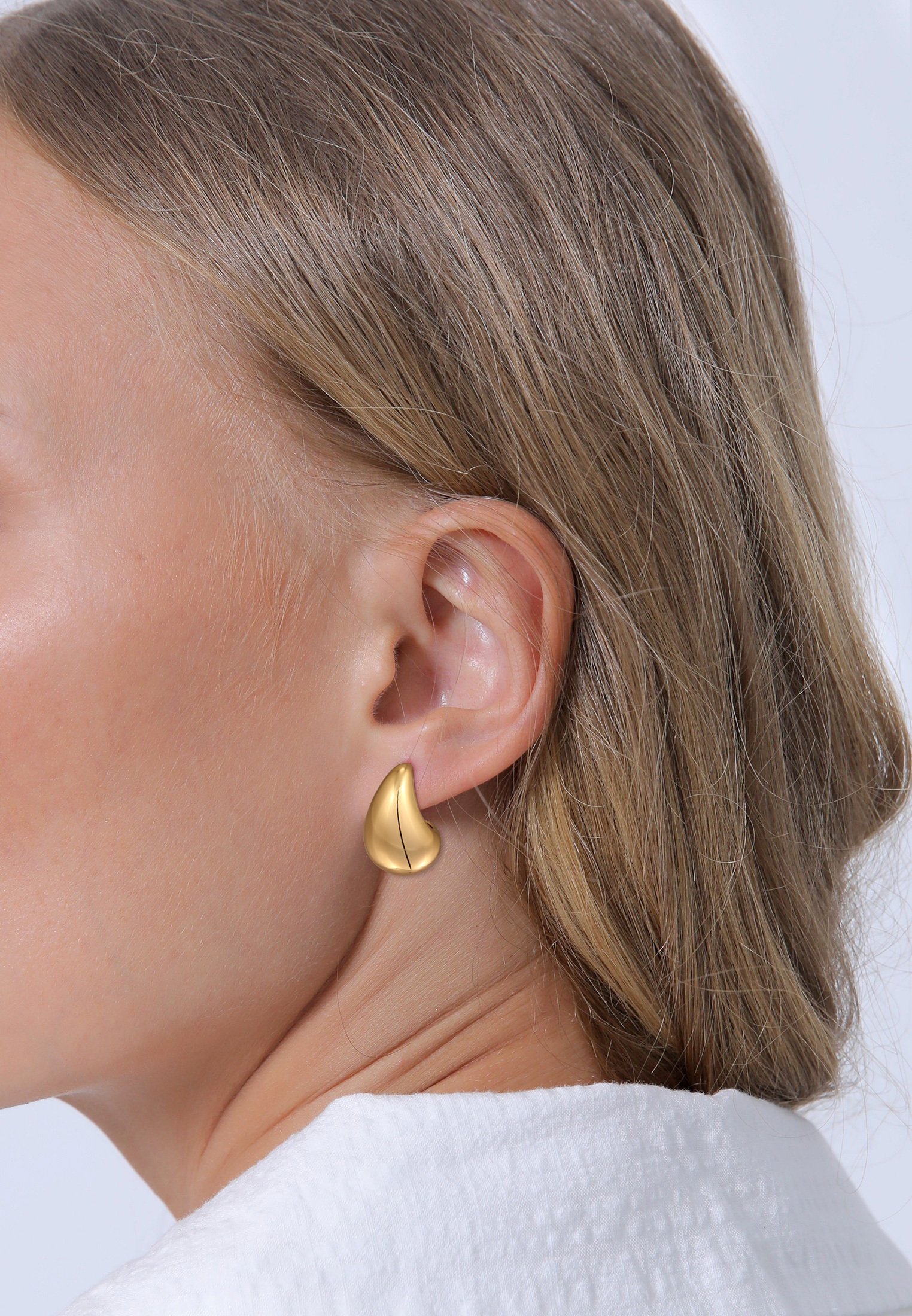 Elli Orecchini A Cerchio Donne - Ranuras Struttura Chunky Colore Oro, Gioielli Di Moda Con Sacchetto In Tessuto