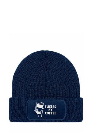 MIT PATCH SPRUCH FUELED BY COFFEE - Beanie - dunkelblau