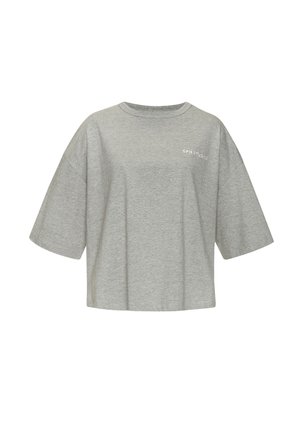 Gray oversized short-sleeve t-shirt, made of soft fabric, featuring a minimal logo "CPH STUDIO" printed on the left chest area.