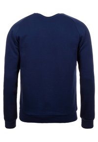 Marinblå sweatshirt med långa ärmar, rund halsringning, ribbade manschetter och nederkant. Tillverkad av mjukt, texturerat tyg. Ingen synlig branding eller mönster.