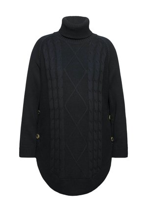 Maglione nero a collo alto lavorato a maglia con motivi a treccia, dettagli con bottoni laterali e un design a orlo curvo per una vestibilità over.