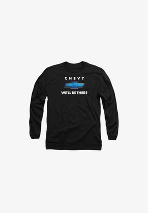 Black long-sleeve shirt featuring "CHEVY" above a blue Chevrolet logo and "WE'LL BE THERE" in white text beneath. Simple design.