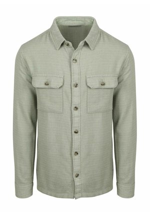 Lichtgroen overhemd met lange mouwen en knopen, twee voorzakken met klep en knoop, standaardkraag, gestructureerde stof.